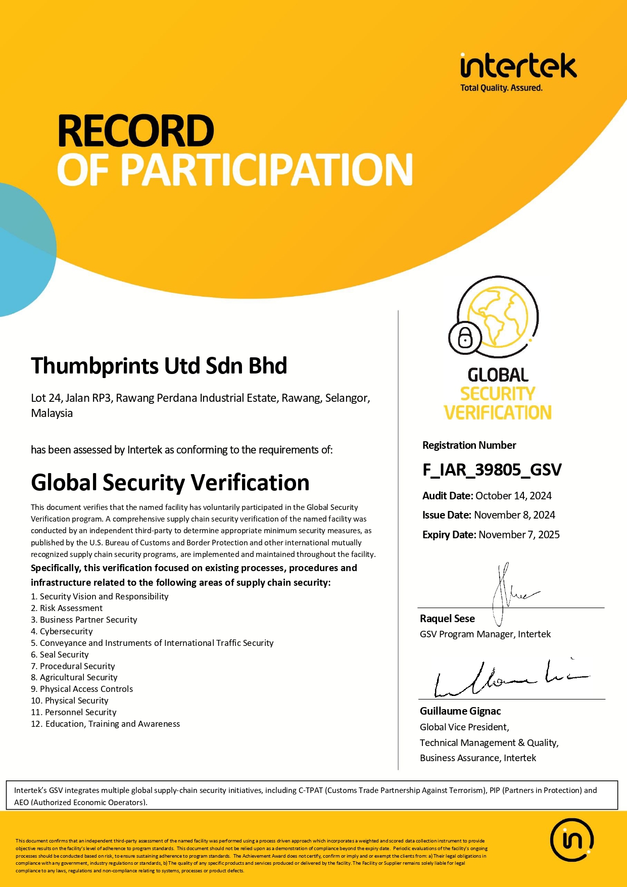 Global Security Verification (8 Nov 2024 - 7 Nov 2025)